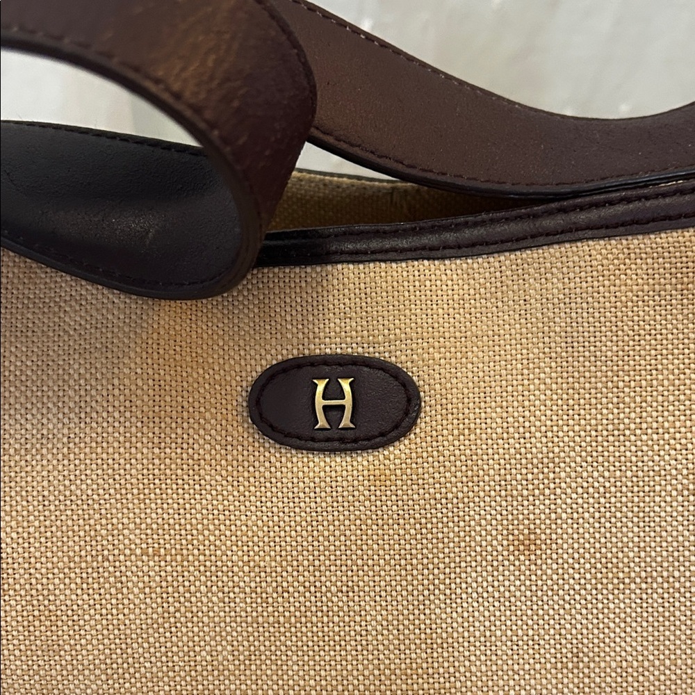Heritage Etienne Aigner Bag Tan Canvas with Burgundy Leather Trim - Picture 2 of 14